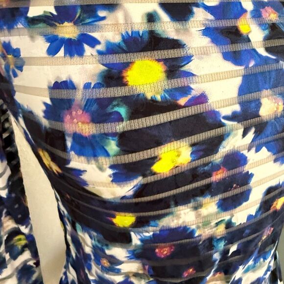 Fuzzi Jean Paul Gaultier Womens Floral Mesh Striped Long Sleeve Top Blue Large - Picture 10 of 11